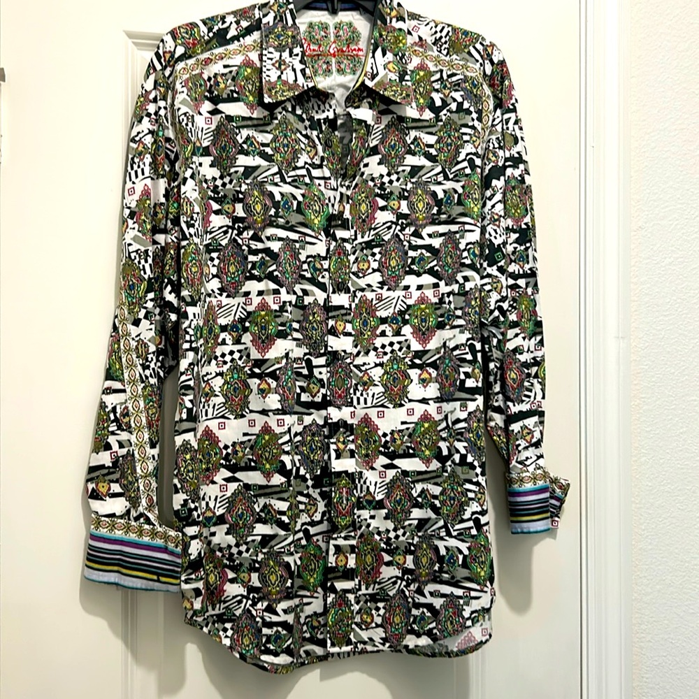 ROBERT GRAHAM Button down shirt EXTEMPO Geometric Paisley White Multi Size L